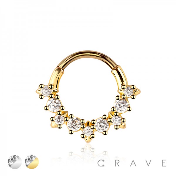 316L SURGICAL STEEL MULTI ROUND CZ SEPTUM HINGED SEGMENT HOOP RING